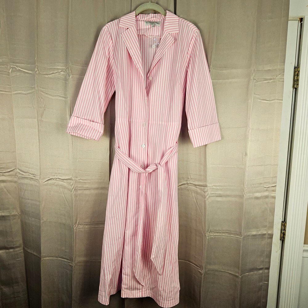 NWOT J Peterman Company Womens Pink White Stripe Long Sleeve 1947 Dress 10